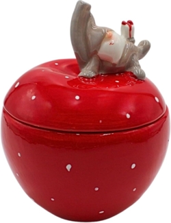 Dekohelden24 Keksdose Keramikdose, Vorratsdose, Weihnachtsdose Apfel mit Weihnachtswichtel, Keramik, Größe H/Ø ca. 16x13 cm