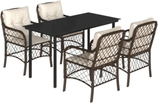 5-tlg. Garten-Essgruppe mit Kissen Braun Poly Rattan