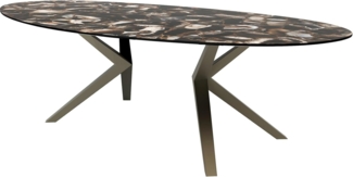 Esstisch Edge Oval 280x130 Keramik Iris FMG Agatablack Zenthara kantig Metall Effektfinish Titan