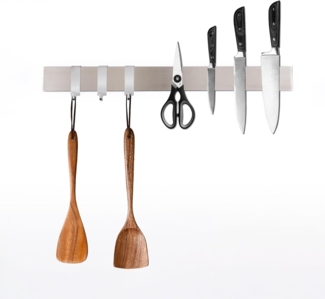 PROREGAL® Wand-Magnet Messerhalter Messerhalter aus Bambus 6,2 x 2,1 x 40 cm Inkl. 3 silberne Haken Bambus