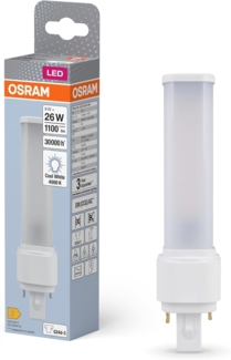 Osram DULUX D 26 LED-Lampe für G24D-3 Sockel, 10 Watt, 1000 Lumen, Kaltweiß (4000K), rotierbar, Ersatz für herkömmliches 26W-Dulux Leuchtmittel