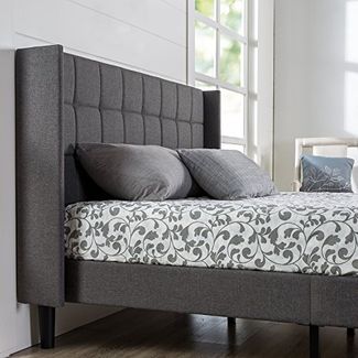 Zinus Upholstered Square Stitched Wingback Plattform Bed Double