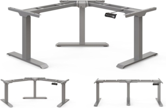 DESQUP Corner Elektrisch höhenverstellbarer Eckschreibtisch | Ergonomischer winkelverstellbarer Steh-Sitz Tisch mit Memoryfunktion | Winkelschreibtisch der Rücken- & Nackenschmerzen vorbeugt (Grau)