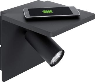 Eglo 98263 LED Wandleuchte CIGLIE schwarz GU10 1X4,5W L:18cm H:18cm T:21cm inkl. QI Charger mit Kabelschalter