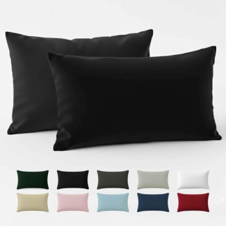 Kissenbezug 50x80 Renforcé Baumwolle (2er-Set) - Schwarz - Dicht gewebt mit 57 Fäden/cm² - Kopfkissenbezug 50x80 cm - Oeko Tex Zertifiziert - Dreamzie