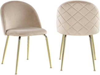 Vente-unique - Stuhl 2er-Set - Samt & Goldfarbenes Metall - Beige - MELBOURNE