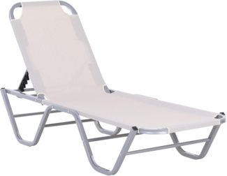 Outsunny Gartenliege Sonnenliege 5-Stufige Alu Texteline, Relaxliege, 1 St, Strandliege, Creme 163 x 58,5 x 91 cm