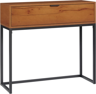 HOMCOM Konsolentisch mit Schublade, Sofatisch Flurtisch im Industriedesign, Beistelltisch für Eingang, Wohnzimmer, Flur, Stahl, Natur, 80 x 30 x 76 cm