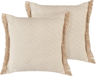 Kissen 2er Set Geometrisches Muster LONAR Bouclé 45 x 45 cm Sandbeige