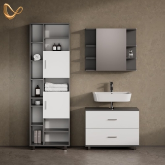 Livinity® Waschbeckenunterschrank Eisak, Anthrazit/Weiß/Weiß, 80 x 60.8 cm