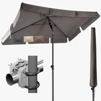 4smile Sonnenschirm Balkon SunnyShade Plus, Sonnnenschutz Balkon SET 3-in-1, Taupe - UV50+ Sonnenschirm rechteckig 200x125 cm + Sonnenschirmhalter Balkongeländer + Sonnenschirm Schutzhülle