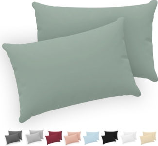 Twinzen® Kissenbezug 40x70 (2er-Set) - 100% Jersey Baumwolle 150 GSM Kissenbezüge - Grün - Für Kissenbezüge 40x70 cm - Kissenhülle - Kissenbezug mit Reißverschluss - Oeko-Tex Zertifiziert