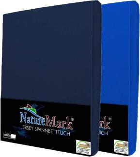 NatureMark 2er Pack Jersey Spannbettlaken, Spannbetttuch 100% Baumwolle in vielen Größen und Farben MARKENQUALITÄT ÖKOTEX Standard 100 | 200x220 cm +40 Steg - Navy/Royal