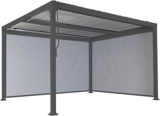 Alu Pergola HWC-L41 mit 2x Seitenwand, Lamellen-Pavillon, stabiles 8cm-Metall-Gestell 3x3m ~ anthrazit