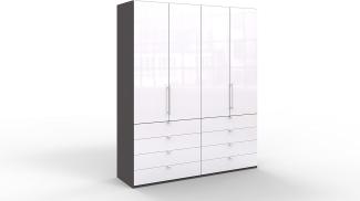 WIEMANN Loft Kleiderschrank, Schlafzimmerschrank, Gleittürenschrank, Drehtürenschrank, mit Schubladen, Glas weiß, Havanna, B/H/T 200 x 236 x 58 cm