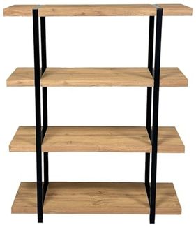 DRW Bodenregal mit 4 Regalböden aus schwarzem und natürlichem Metall, 100 x 30 x 130 cm