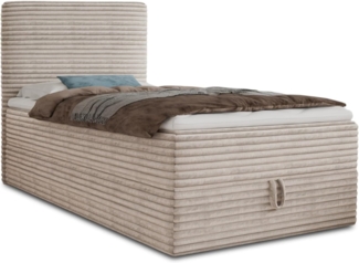 Boxspringbett Mollo Mini mit Bettkasten und Matratzentopper - Einzelbett mit Bonell-Matratze und Topper, Polsterbett in weichem Cordstoff, Bett, Schlafzimmer (Beige (Tilia 03), 80x200 cm)