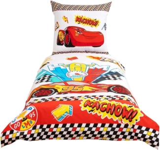 JACK Kinderbettwäsche Cars Champ Disney 135x200 cm Auto, Renforcé, 2 teilig, Zeichentrick sprechendes Rennauto, mit Reißverschluss