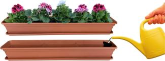 Blumenkasten Balkonkasten Pflanzkasten Terracotta mit Bewässerungssystem und Balkonkasten Untersetzer 100cm