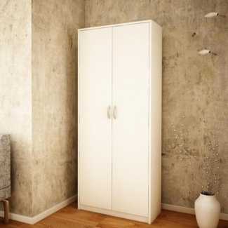 Home Collective Mehrzweckschrank mit 8 Fächern Besenschrank Haushaltsschrank (74 cm breit aus Laminatplatte und hochwertigen Polymergriffen) in mattem Finish mit 6 Einlegeböden und 2 Türen weiß