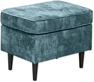 OSKAR Fußhocker gepolstert, Smoke Blue - Vintage Polsterhocker für Sessel, Couch und Sofa - 63 x 43 x 42 cm (B/H/T)