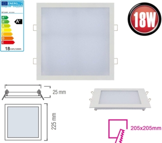 5x 18W LED Panel 225 x 225mm Einbaustrahler Spot Einbauleuchte Kaltweiß 1360 Lumen Deckenleuchte Eckig