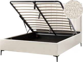 Bett mit Stauraum SEZANNE 160 x 200 cm Bouclé Cremeweiß
