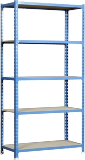 SimonRack Schwerlastregal, Lagerregal, 180 x 80 x 40 cm, Metallregal, Kellerregal, Biegestelle 150 kg, 5 Holzfachböden, Blau/Holz - Maderclick