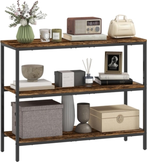 HOMCOM Konsolentisch Flurtisch mit 3 Ebenen, Metallrahmen (Metallregal, 1-St, Beistelltisch), für Kleinen Raum, Flur, 101 x 35 x 80 cm, Rustikal-Braun