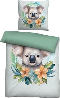 Biberna Linon Bettwäsche Koala Größe 135x200/80x80 cm jade