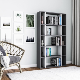 Hanah Home Stylish Wall-Mounted Bookshelf, Anthracite & White, 90 x 25 x 163.6 cm | 100% Melamine Coated Particle Board, 18 mm Thick | Space-Saving Design with Multiple Shelves