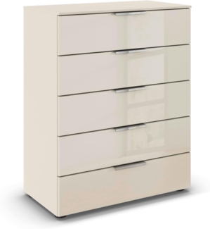 Rauch Möbel Flipp, Kommode für Schlafzimmer, Kinderzimmer, Wohnzimmer, Jugendzimmer, Flur, Garderobe, 5 Schubladen, mit Softclose Funktion, Farbe Glas Beige, Breite 80 cm