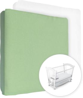 2 x Jersey Spannbettlaken 100% Baumwolle für 90 x 40 cm Babybett Wiege Matratze (Grün + Weiß)