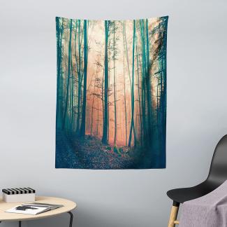 ABAKUHAUS Mystisch Wandteppich und Tagesdecke, Autumn Forest Woodland, aus Weiches Mikrofaser Stoff Wand Dekoration Für Schlafzimmer, 110 x 150 cm, Koralle Dunkelgrün