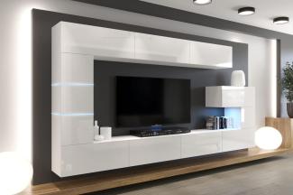 Furnitech AN89 New Modernes Wohnzimmer Wohnwand Wohnschrank Schrankwand Mediawand Möbel (LED blau, AN89NEW-21W-HG2)