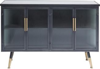 Kare Design Sideboard La Gomera 4 Türen, breite Kommode aus Stahl und Glasfronten, modernes TV-Board mit messingfarbenen Akzenten, weitere Artikel der Serie La Gomera erhältlich (H/B/T) 75x120x35