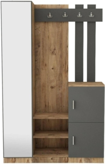 Dmora - Eingangsmöbel Australis, Moderner Eingang, Wandgarderobe, Multifunktions-Aufbewahrungskonsole, 114x38h180 cm, Eiche und Anthrazit