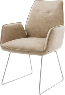 Esszimmerstuhl Zoa-Flex Mikrofaser Beige Vintage Kufengestell Edelstahl Taschenfederkern
