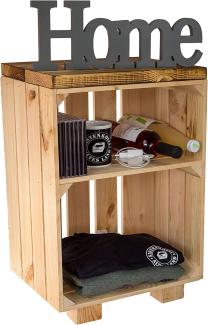 Nachttisch Abstelltisch weiß/Natur/geflammt Maße ca 30 x 40 x 55 cm Regalkiste Flaschenablage Weinregal Apfelkiste/Weinkiste (Natur mit geflammter Planke)