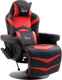 HOMCOM Massagesessel Massagefunktion, inkl. Fußstütze, Liegefunktion (Gaming-Chair, 1-St, Relaxsessel), für Wohhnzimmer, Schwarz+Rot
