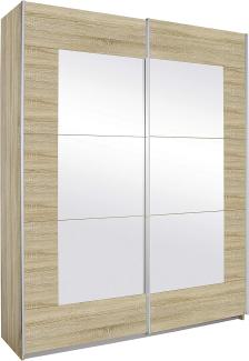 Rauch Möbel Alegro Schrank Schwebetürenschrank Kleiderschrank in Eiche Sonoma mit Spiegel 2-türig, inklusive Zubehörpaket Basic 2 Kleiderstangen, 2 Einlegeböden BxHxT 181 x 210 x 62 cm