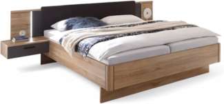 Stella Trading ASCHAU Stilvolle Doppelbett Bettanlage mit Nachtkommoden & Beleuchtung 180x200 cm - Schlafzimmer Komplett-Set in Mauvella Eiche Optik, Graphit - 305 x 93 x 210 cm (B/H/T)