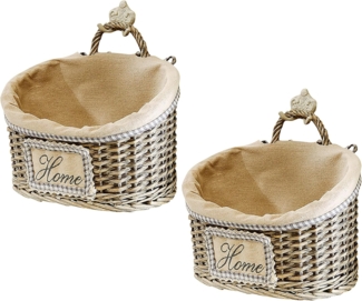 Kobolo Dekokorb Korb 2er Set Weide mit Textil in grey-washed L 31 cm