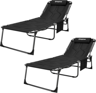 KingCamp Übergroße Sonnenliege Klappbar 5-Fach Verstellbar Gartenliege Liegestuhl Dreibeinliege Liege Campingliege mit Kopfkissen und Seitentasche bis 150 kg für Garten Urlaub Strand Pool 200 x 68 cm