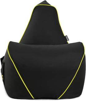 BuBiBag Gaming Sitzsack zum Zocken mit Anschluss zum Laden & Taschen, Halterung, Game Sessel für Kinder und Erwachsene, Beanbag Indoor und Outdoor - Flashbag (Anthrazit/Neongelb)