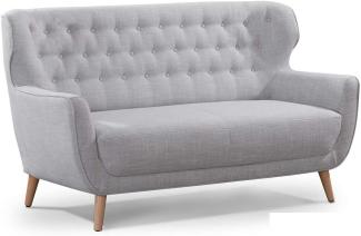 CAVADORE Zweisitzer-Sofa Abby / Klassisches Polstersofa mit Knopfverzierung / 153 x 89 x 88 / Strukturstoff, hellgrau