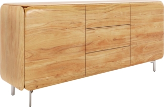 Sideboard Shavani 175 cm Akazie Natur 2 Türen 3 Schubladen Fuß Oval Edelstahl