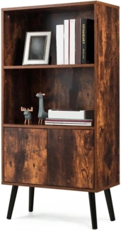 BAKAJI Bücherregal mit 2 Einlegeböden + Schrank mit Tür und Regal, Struktur aus MDF-Holz, Antikoptik, modernes Design, industriell, Größe 120 x 60 x 30 cm, Heimdekoration