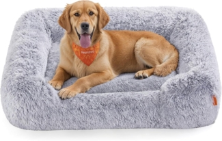 Feandrea Hundebett, Hundekissen, 106 x 75 x 20 cm, Hundekorb, weiche Polsterung, Hundesofa, erhöhte Ränder, Bezug abnehmbar und maschinenwaschbar, rutschfest, Ombré-Grau PGWDE273G01
