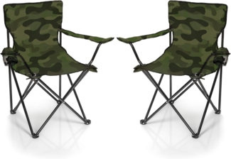 BigDean 2x Faltstuhl TARNMUSTER Camouflage Campingstuhl Anglerstuhl mit Getränkehalter & Tragetasche - Anglersessel klappbar - Klappstuhl Gartenstuhl Faltstuhl Relaxsessel Angelsessel faltbar